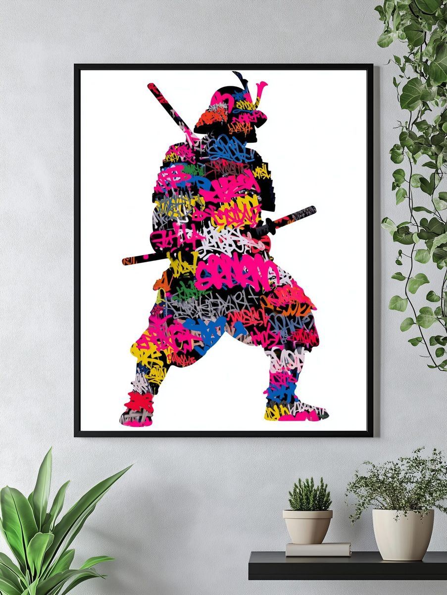 Graffiti Samurai Silhouette Poster. — room view 4