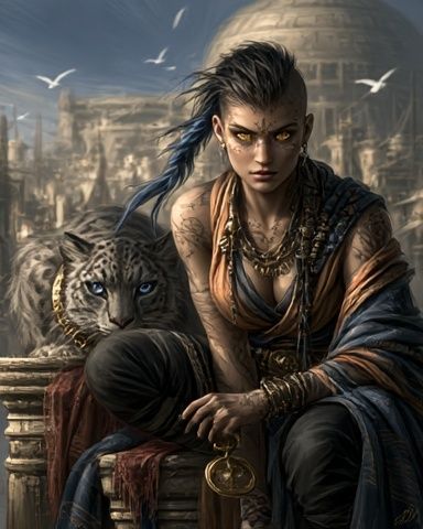 Warrior and Panther Fantasy Illustration Poster. poster — illustration art