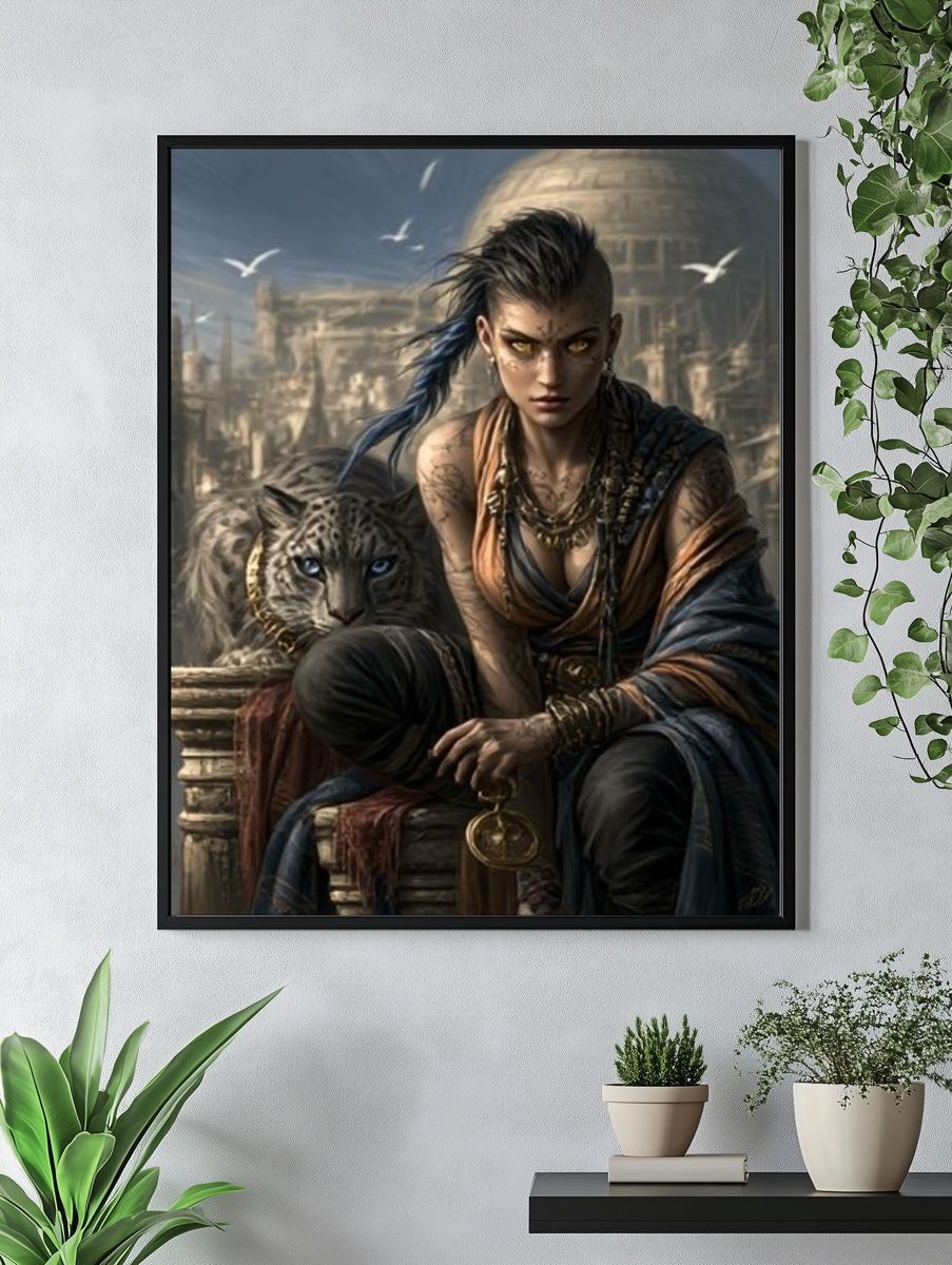 Warrior and Panther Fantasy Illustration Poster. — room view 4