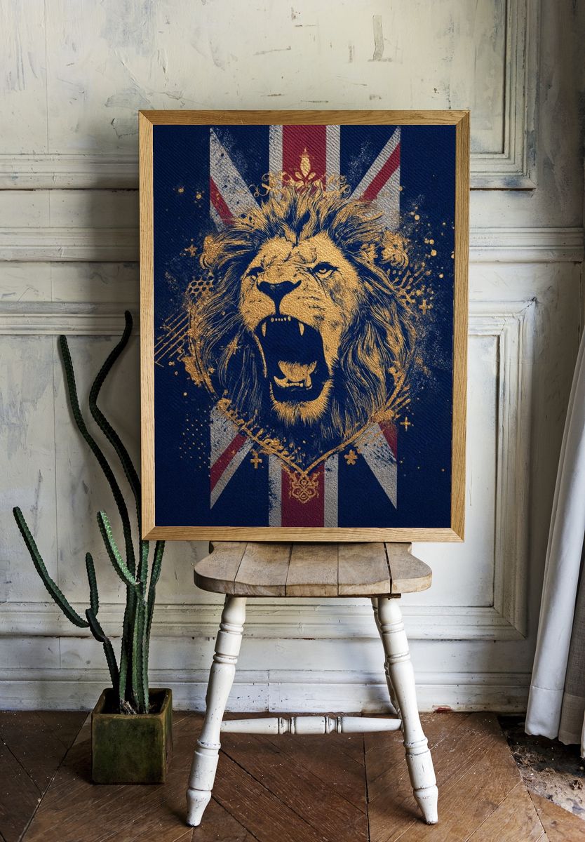 Roaring Lion Union Jack Poster. — room view 1