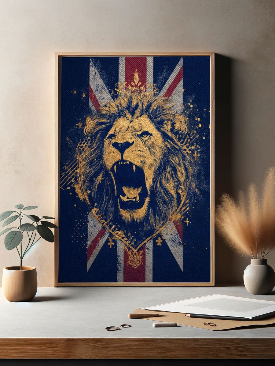Roaring Lion Union Jack Poster. — room view 2