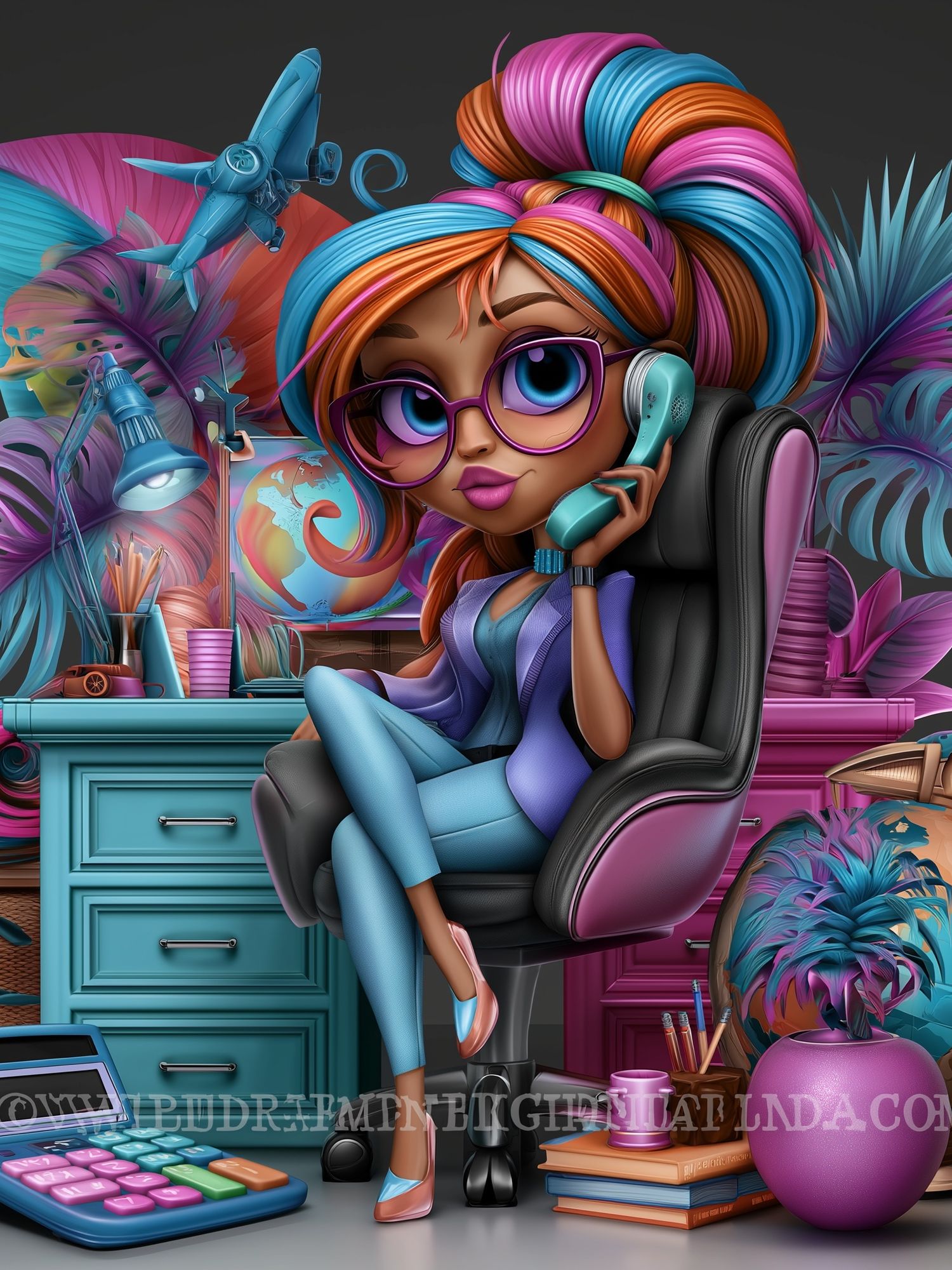 Colorful Girl Office Illustration Poster. poster — illustration art
