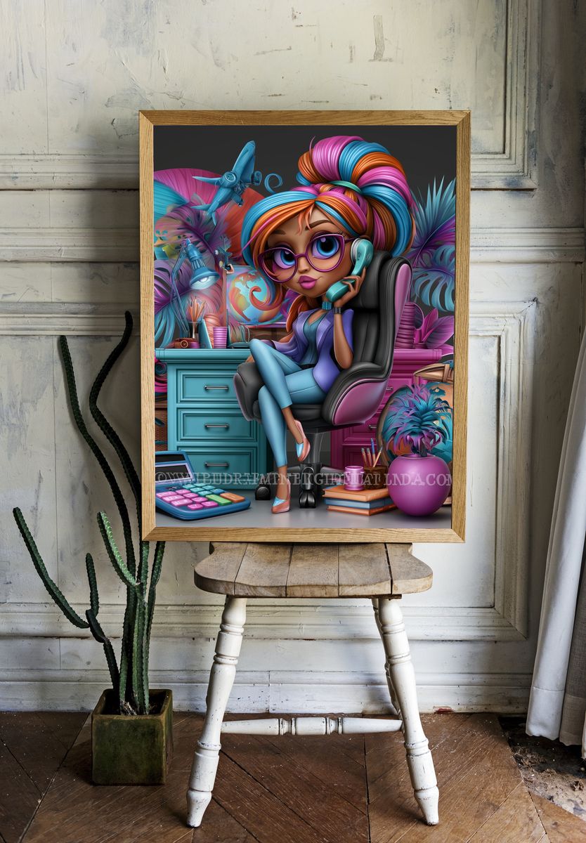 Colorful Girl Office Illustration Poster. room preview