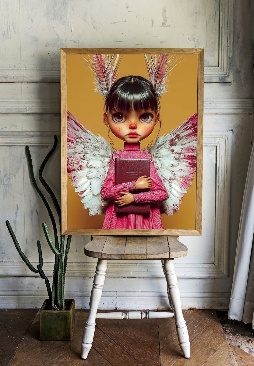 Winged Girl Portrait Illustration Poster. — room view 1
