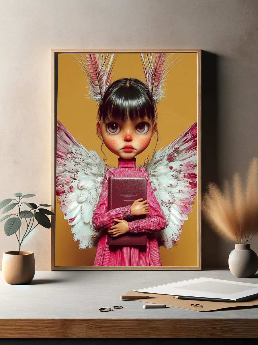 Winged Girl Portrait Illustration Poster. — room view 2
