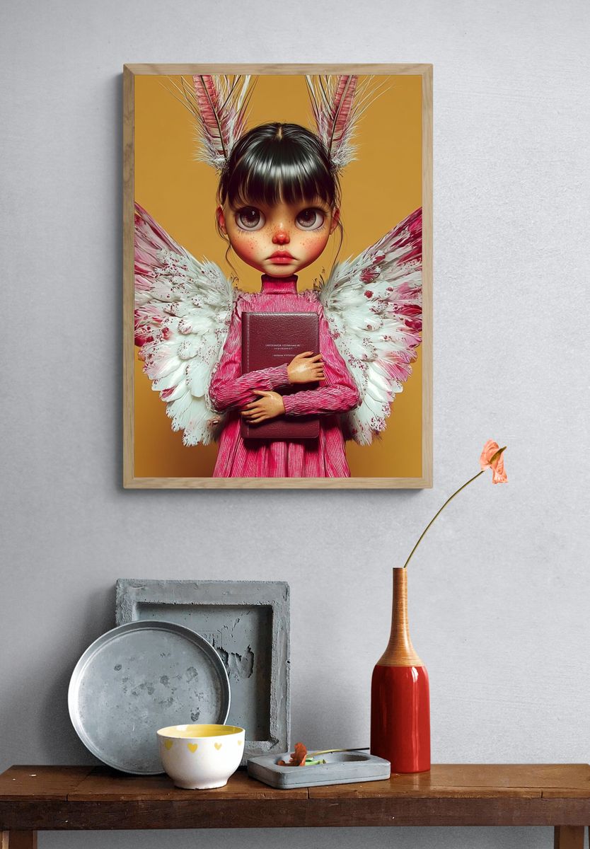 Winged Girl Portrait Illustration Poster. — room view 3