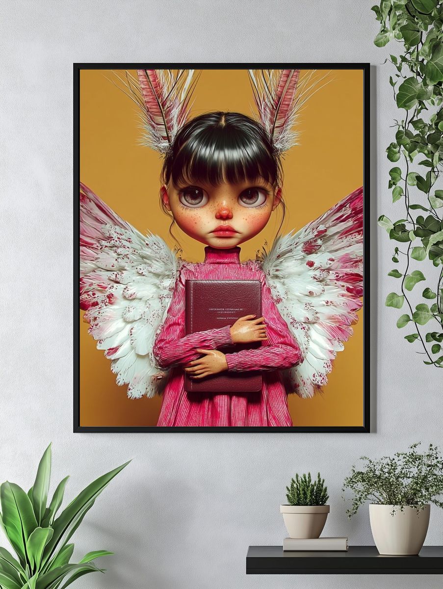 Winged Girl Portrait Illustration Poster. — room view 4