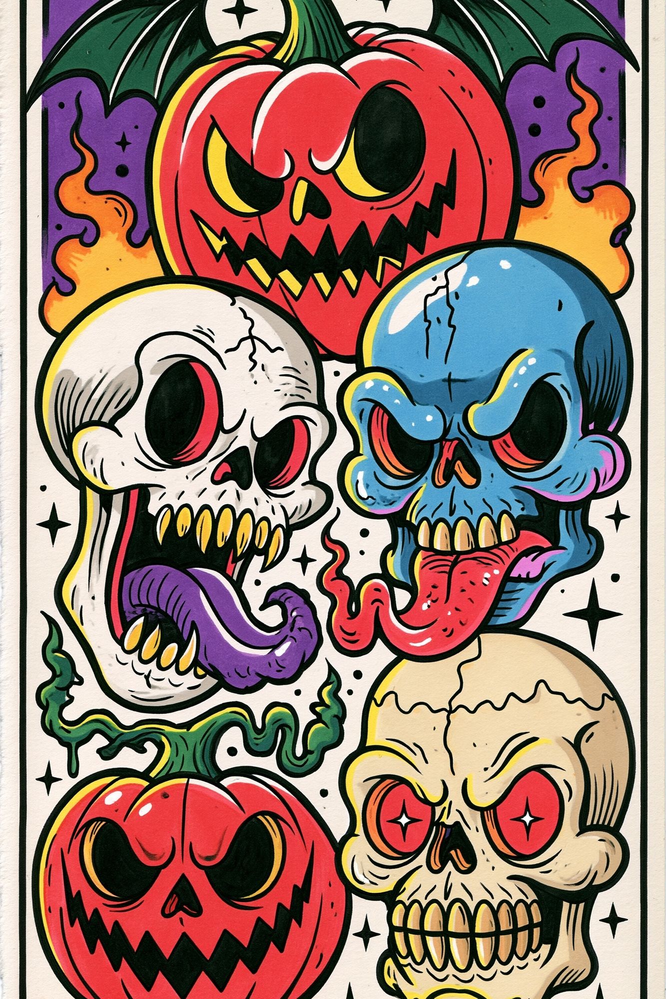 Halloween Skull Pumpkins Illustration Poster. poster detail
