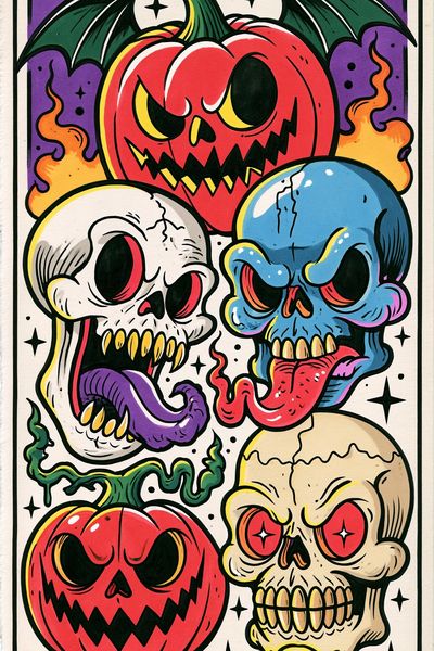 Halloween Skull Pumpkins Illustration Poster. poster