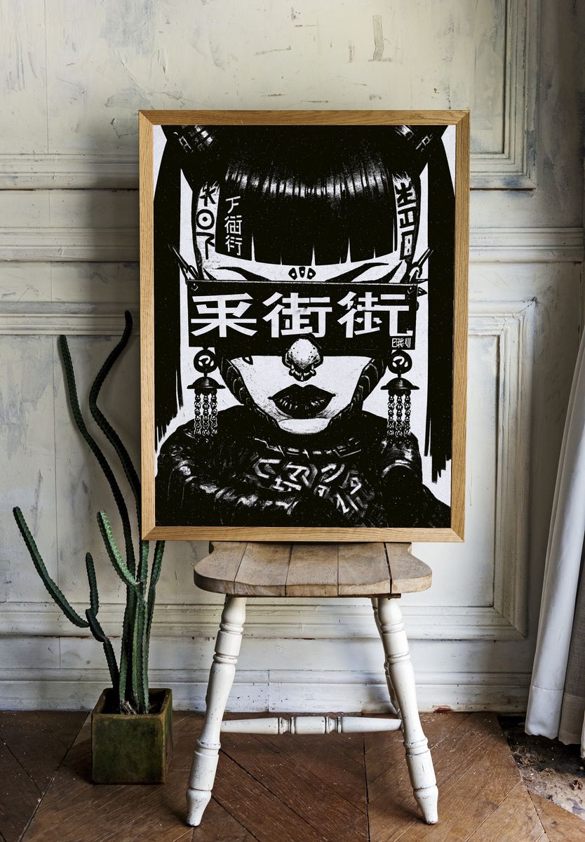 Japanese Punk Portrait Print. room preview