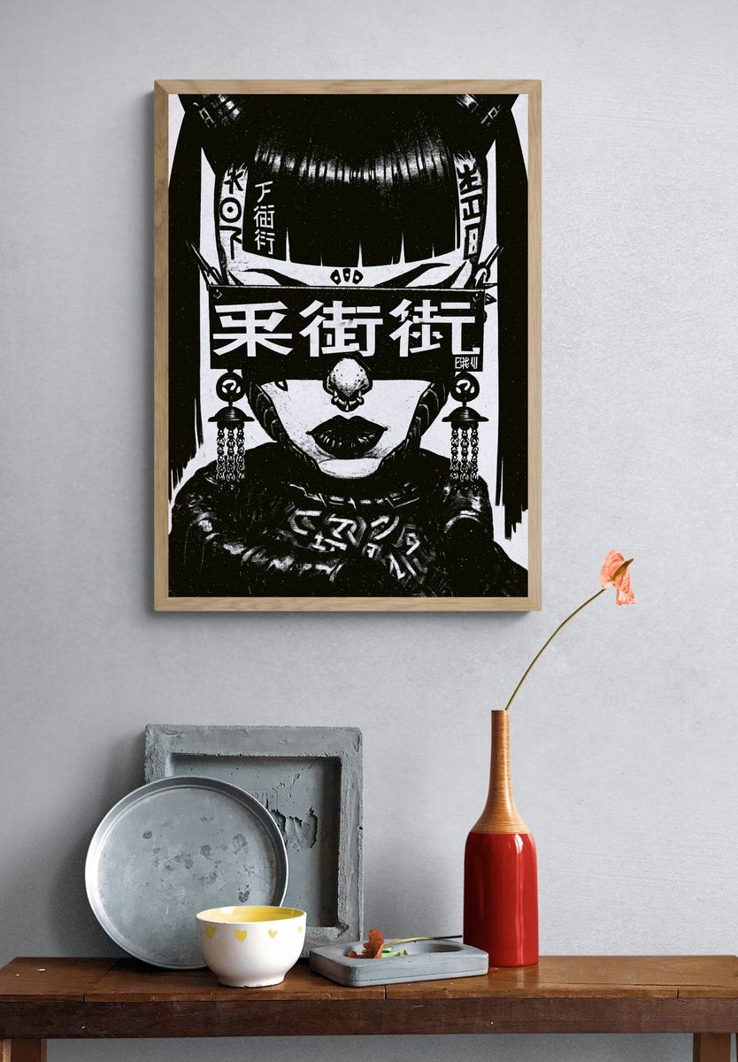 Japanese Punk Portrait Print. — room view 3