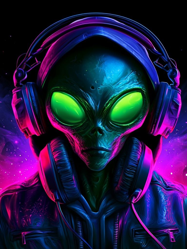 Neon Alien DJ Illustration Poster. poster — illustration art