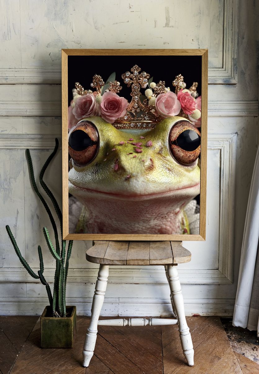 Crowned Frog Portrait Print. room preview