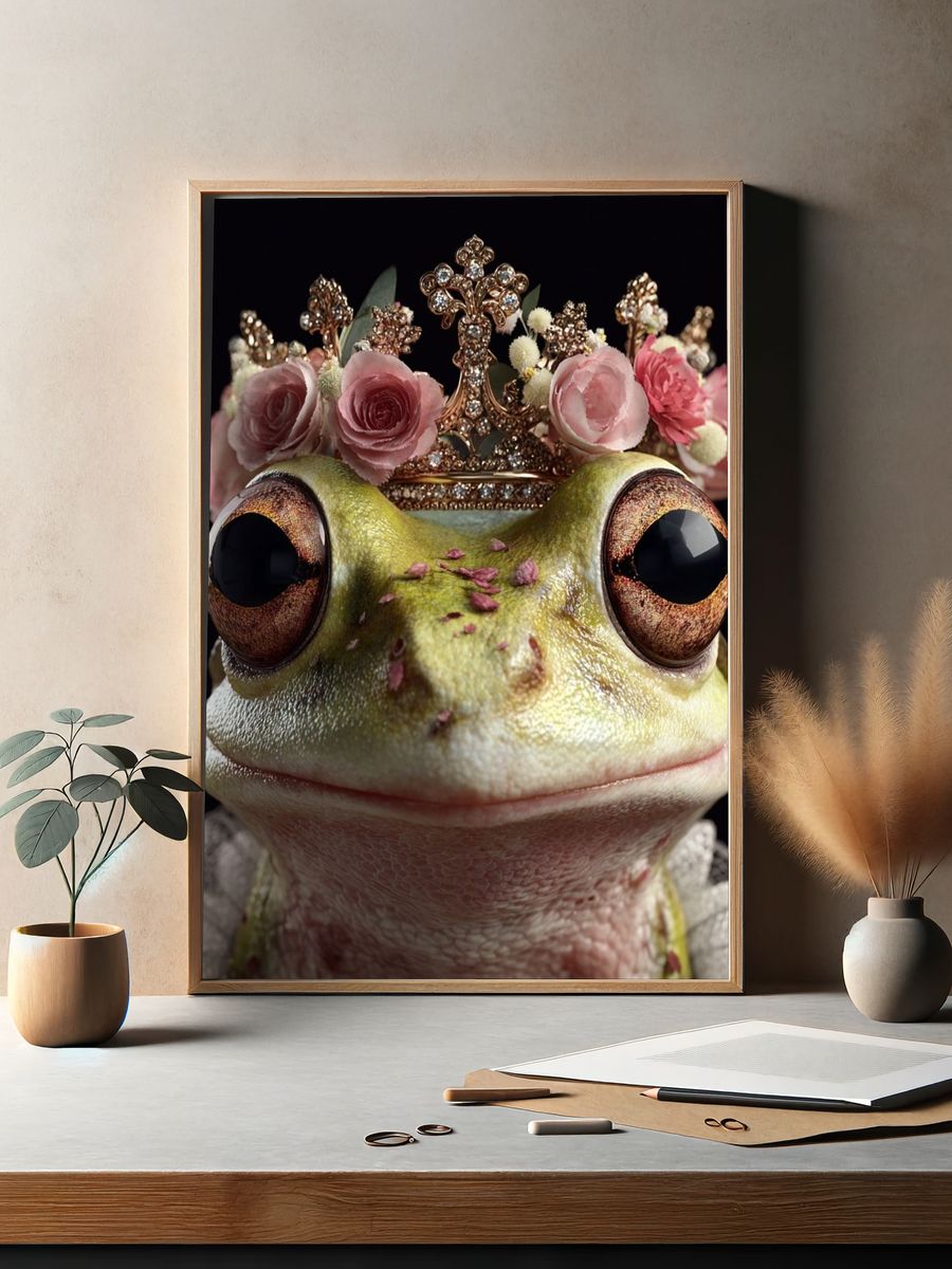 Crowned Frog Portrait Print. — room view 2