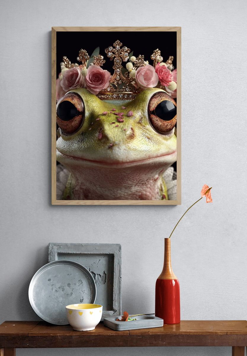 Crowned Frog Portrait Print. — room view 3
