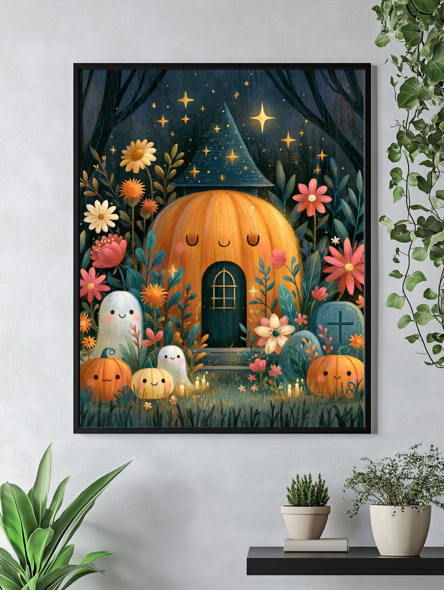 Whimsical Pumpkin Cottage Print. — room view 4