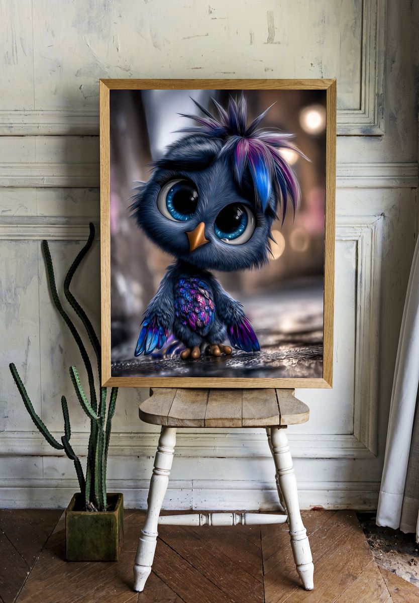 Cute Neon Bird Illustration Poster. room preview