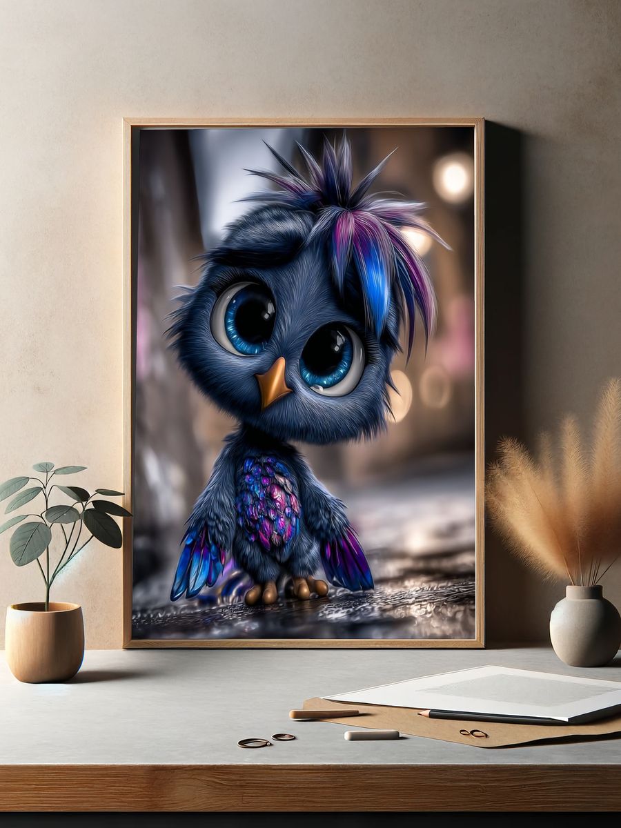 Cute Neon Bird Illustration Poster. — room view 2