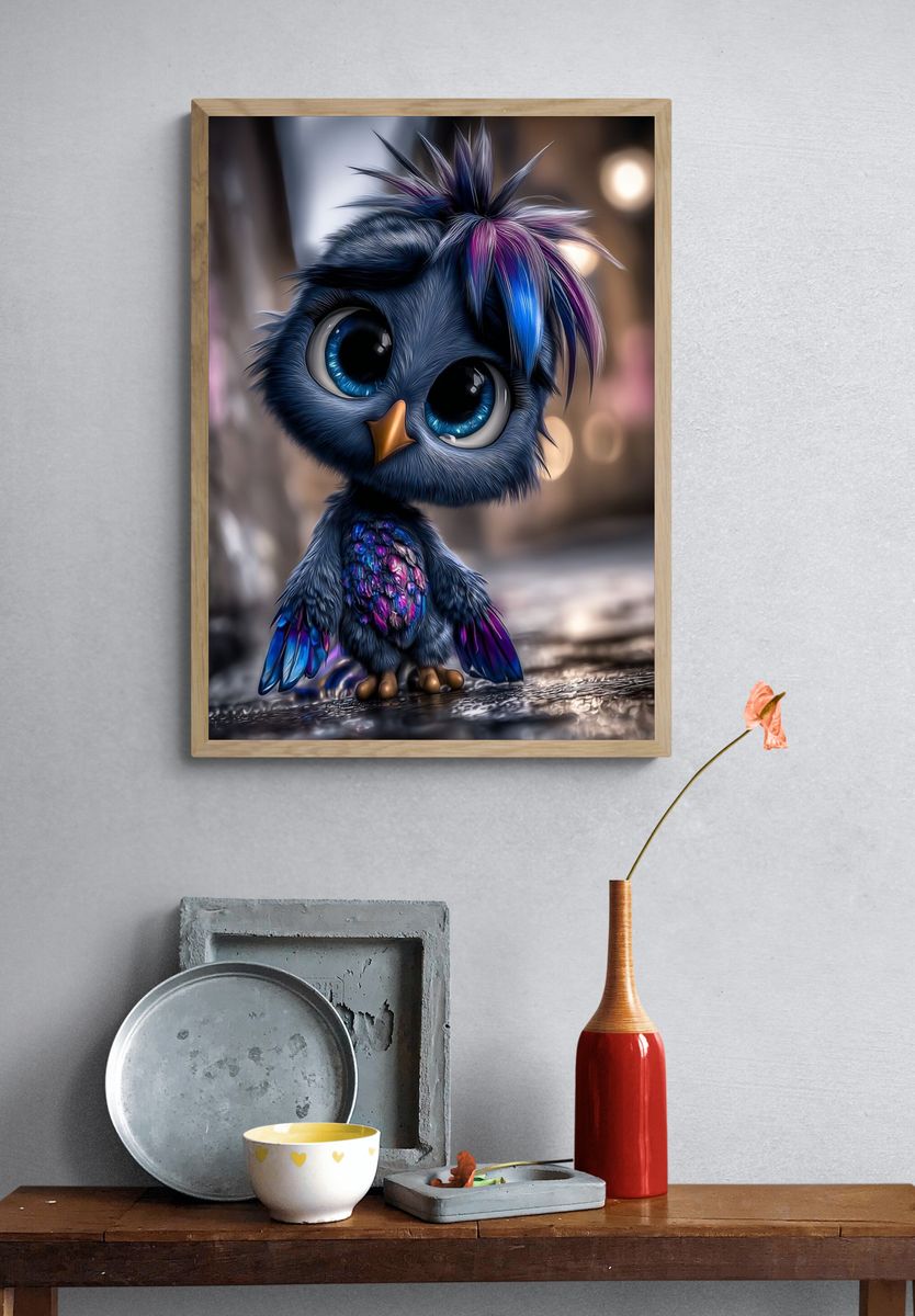 Cute Neon Bird Illustration Poster. — room view 3