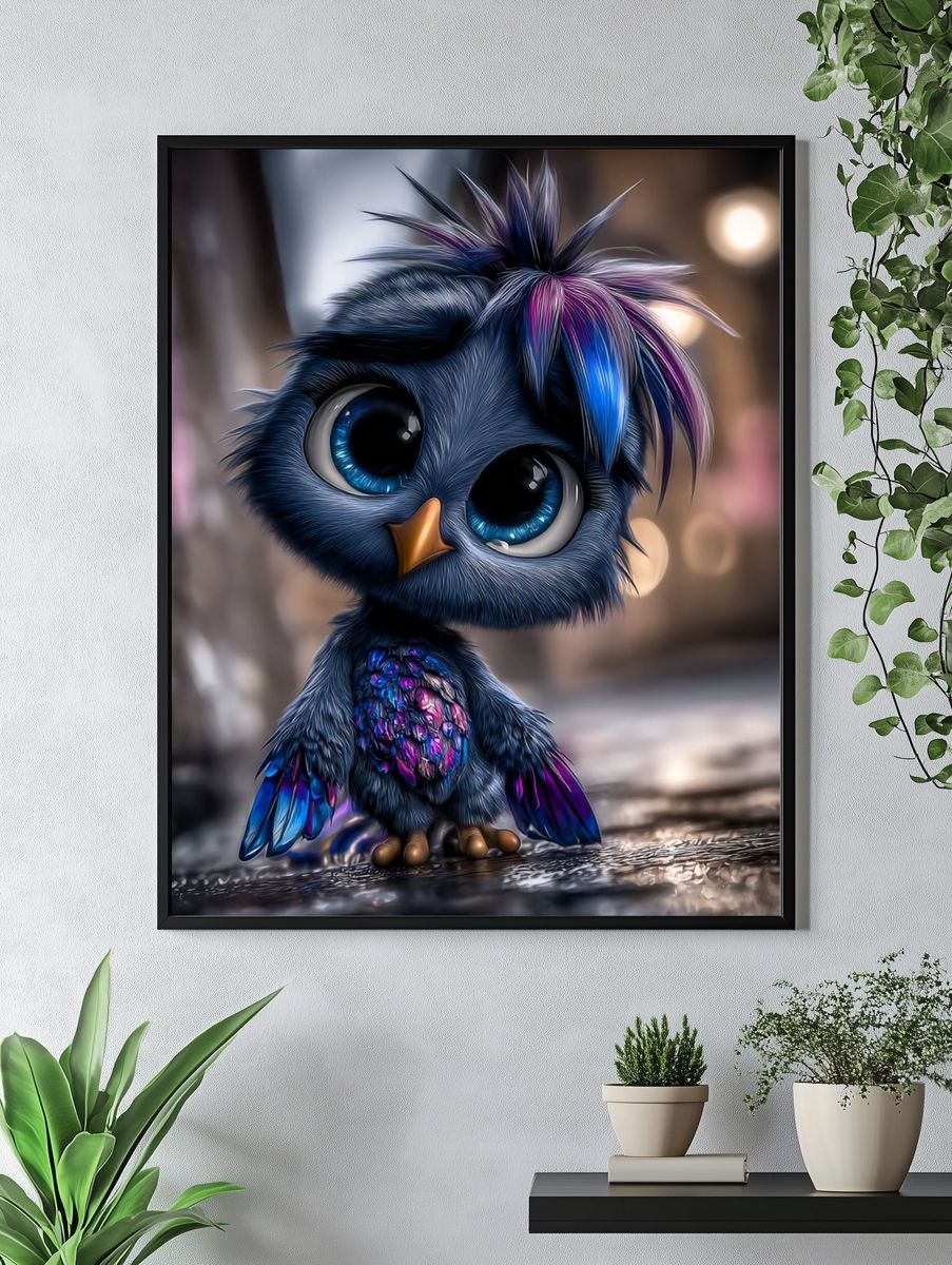 Cute Neon Bird Illustration Poster. — room view 4