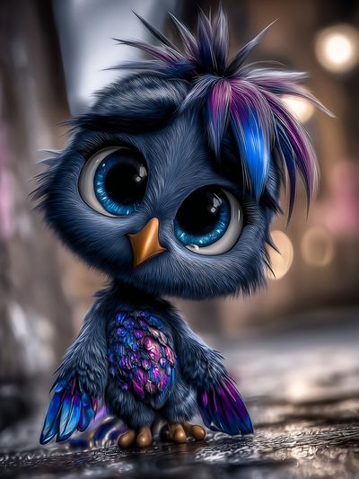 Cute Neon Bird Illustration Poster.