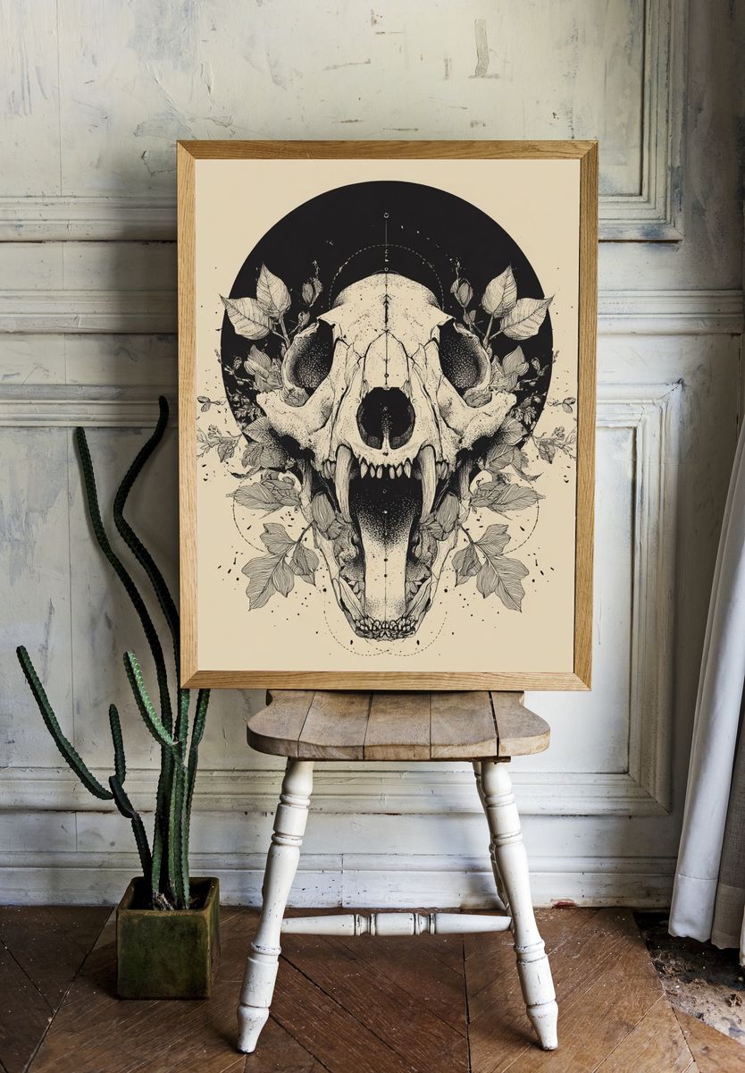 Botanical Skull Illustration Poster. — room view 1