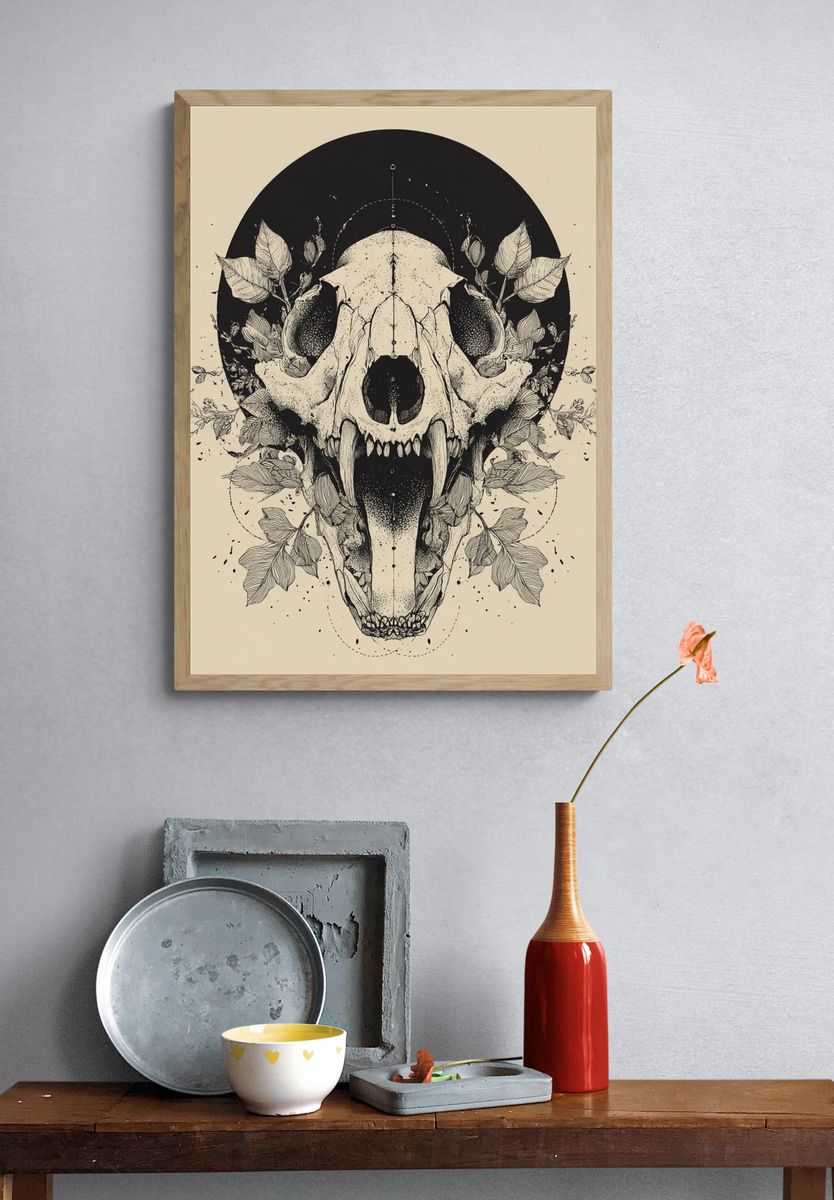 Botanical Skull Illustration Poster. — room view 3