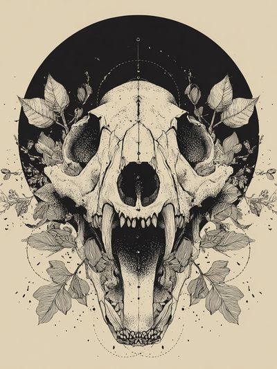 Botanical Skull Illustration Poster. poster print
