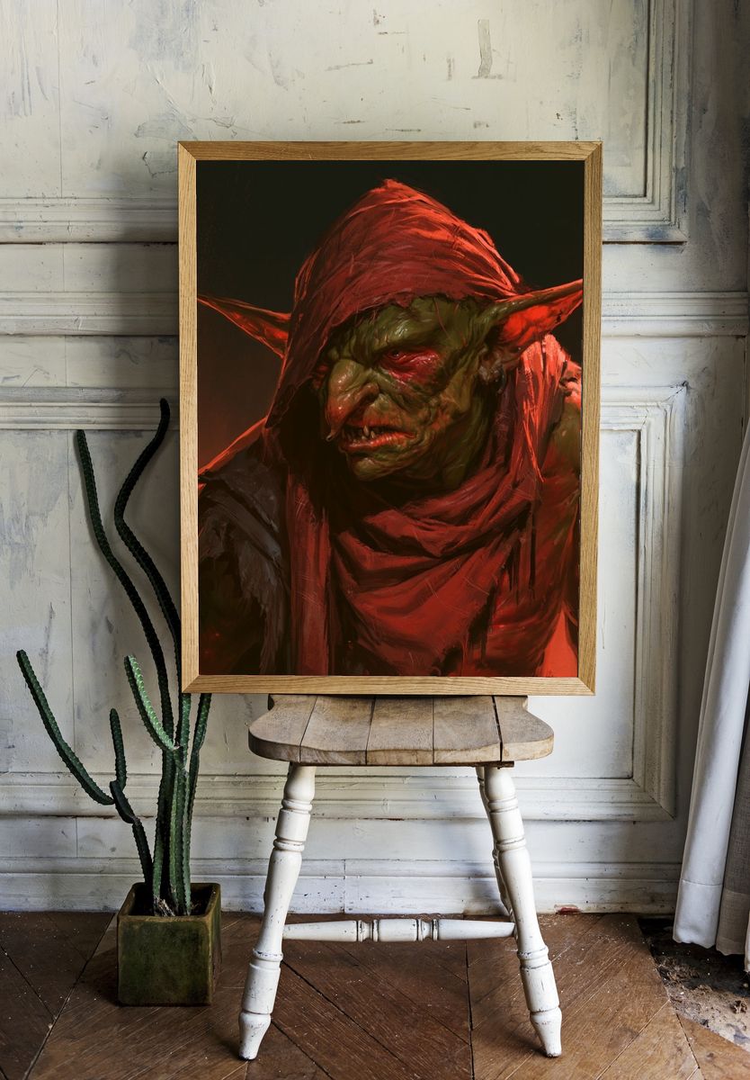 Goblin Warrior Portrait Print. — room view 1