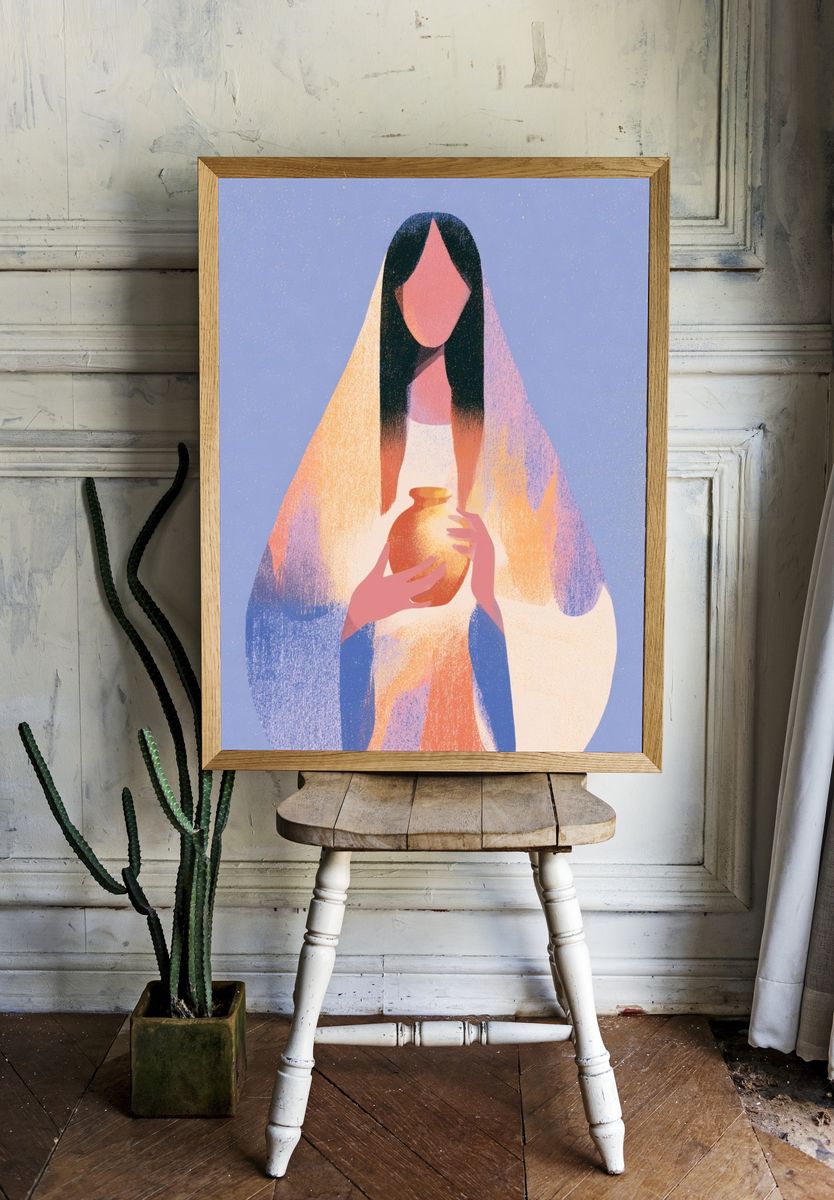 Mystic Figure with Vase Illustration Poster. — room view 1