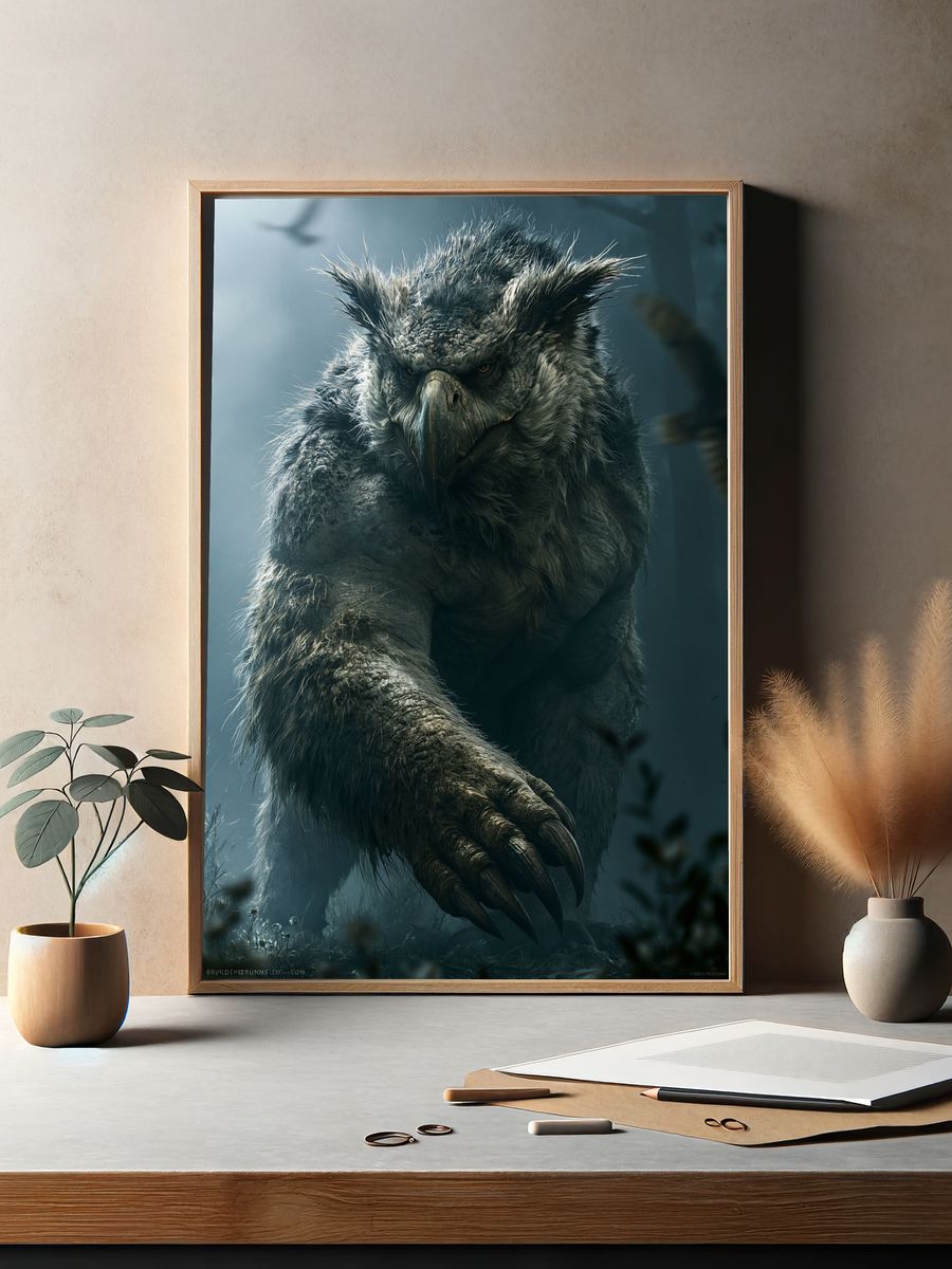 Grim Owl Beast Illustration Poster. — room view 2