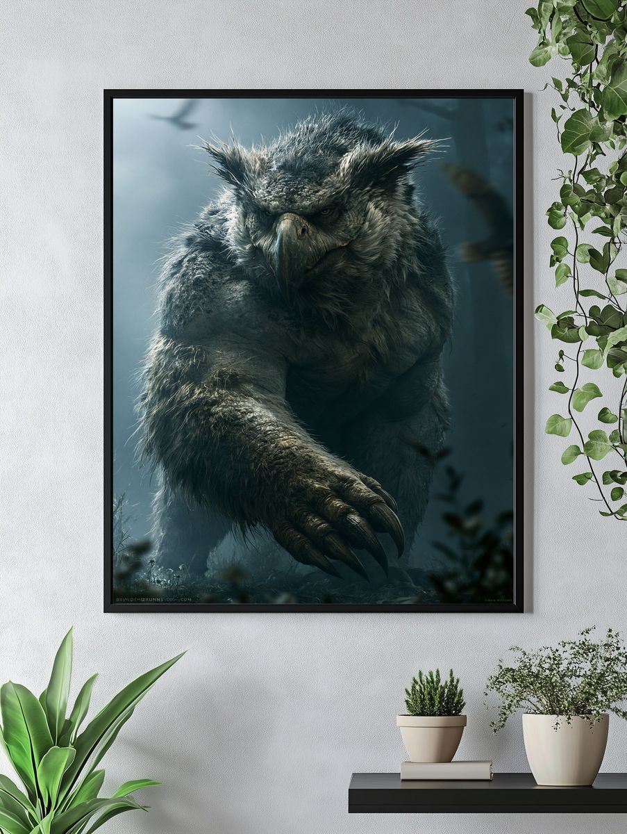 Grim Owl Beast Illustration Poster. — room view 4