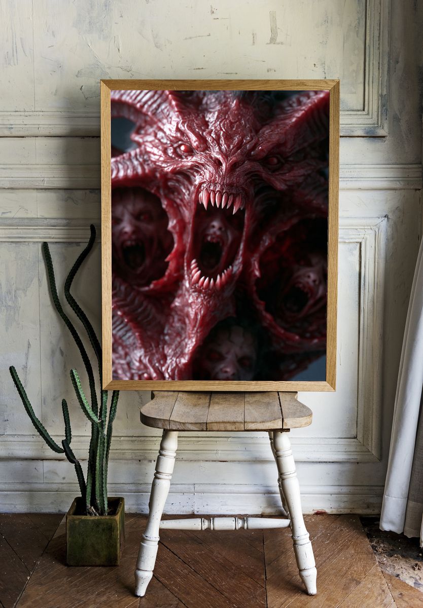 Crimson Demon Face Horror Print. — room view 1