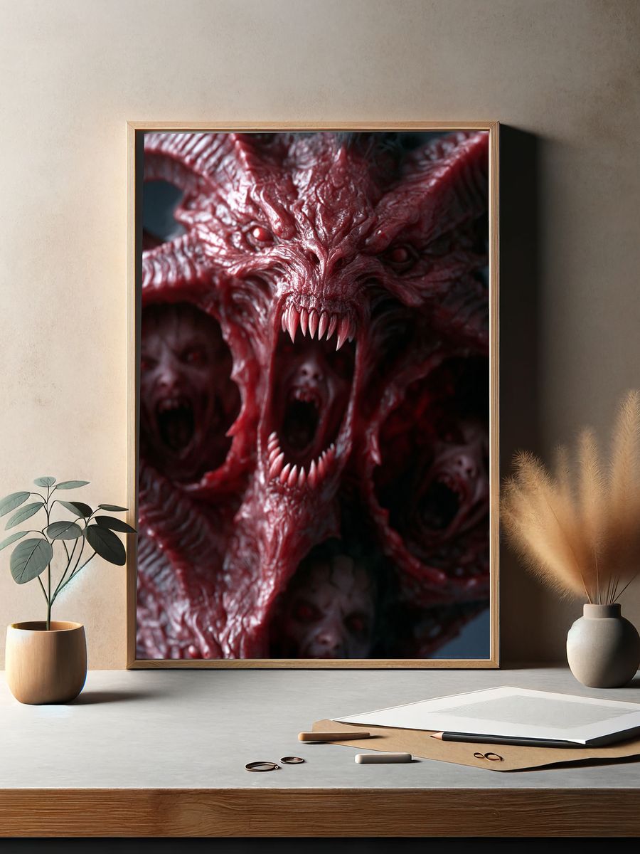 Crimson Demon Face Horror Print. — room view 2