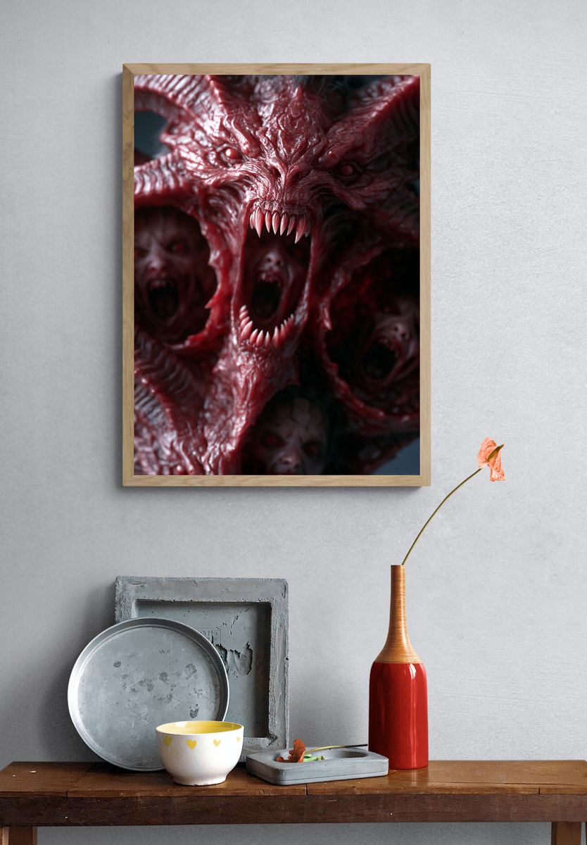 Crimson Demon Face Horror Print. — room view 3