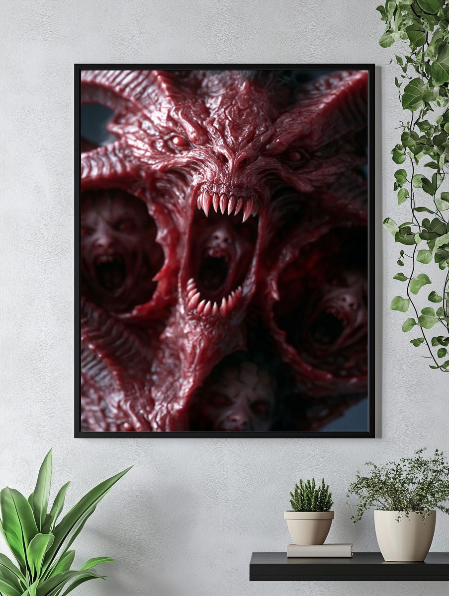 Crimson Demon Face Horror Print. — room view 4