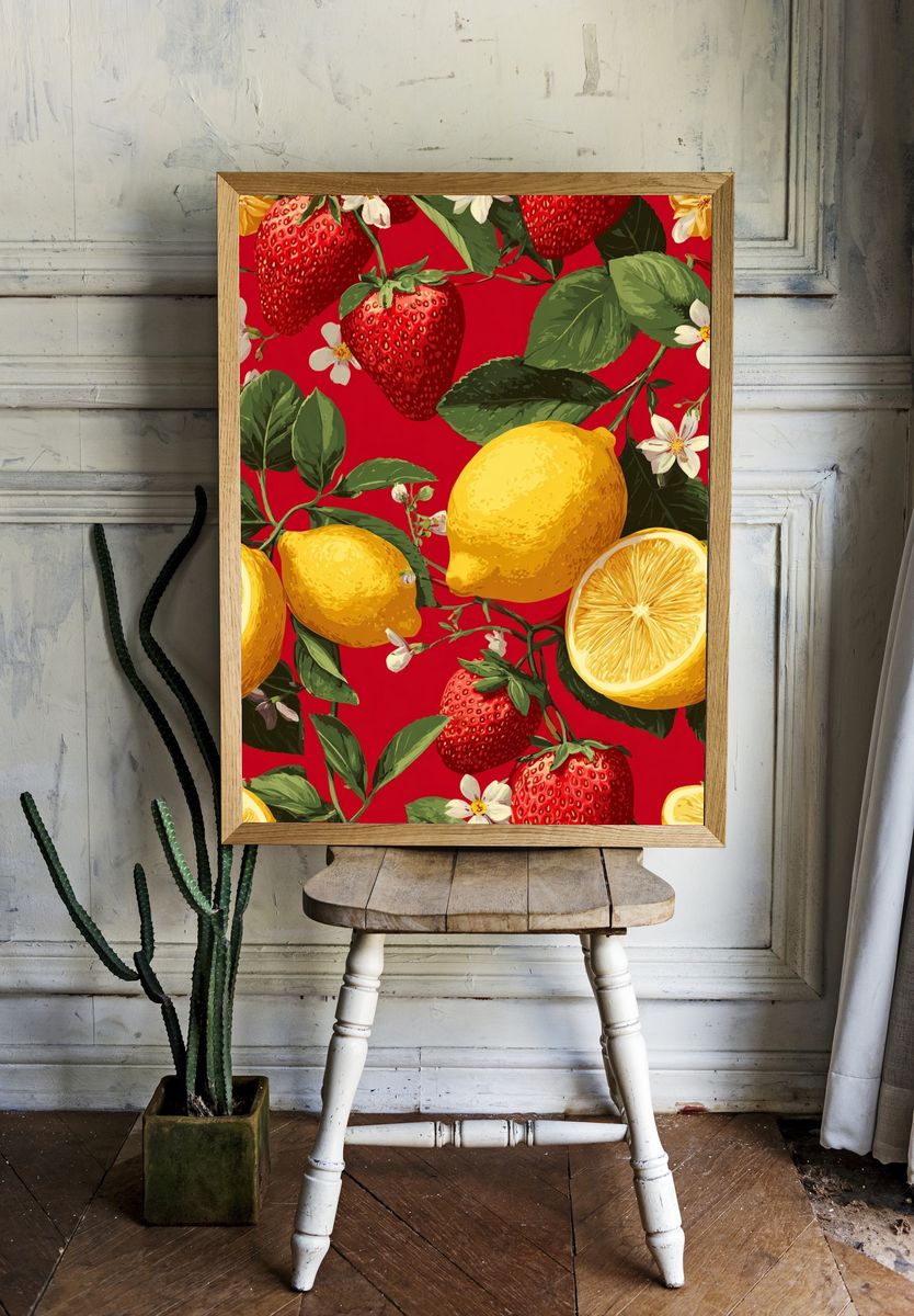Strawberries and Lemons Illustration Poster. — room view 1