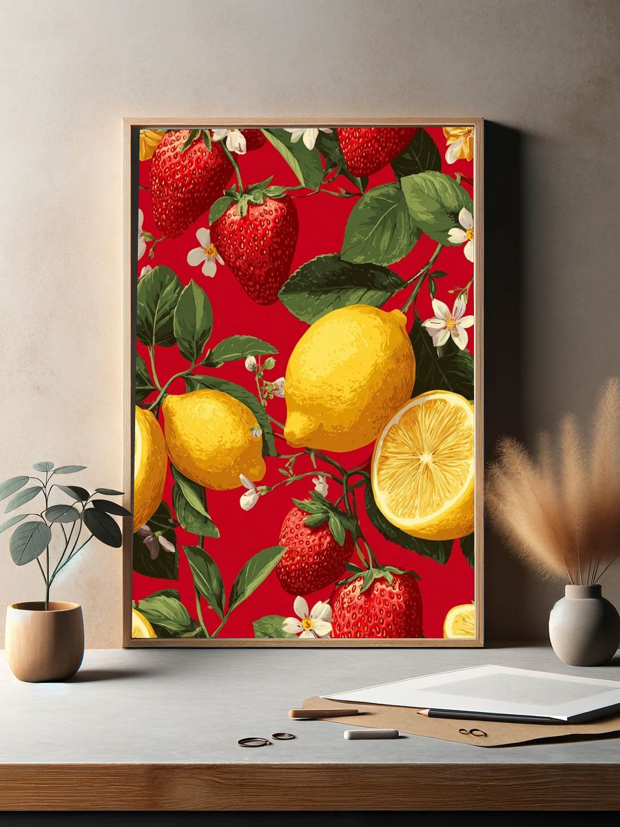 Strawberries and Lemons Illustration Poster. — room view 2