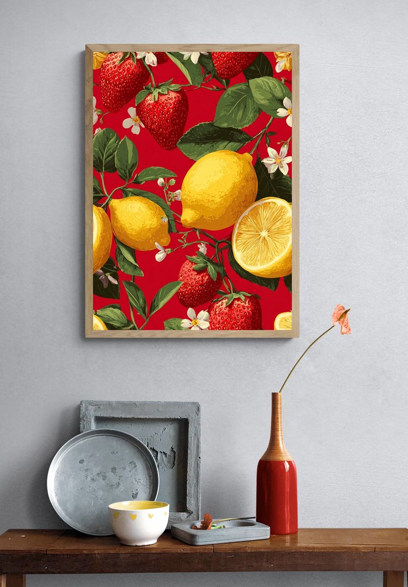 Strawberries and Lemons Illustration Poster. — room view 3