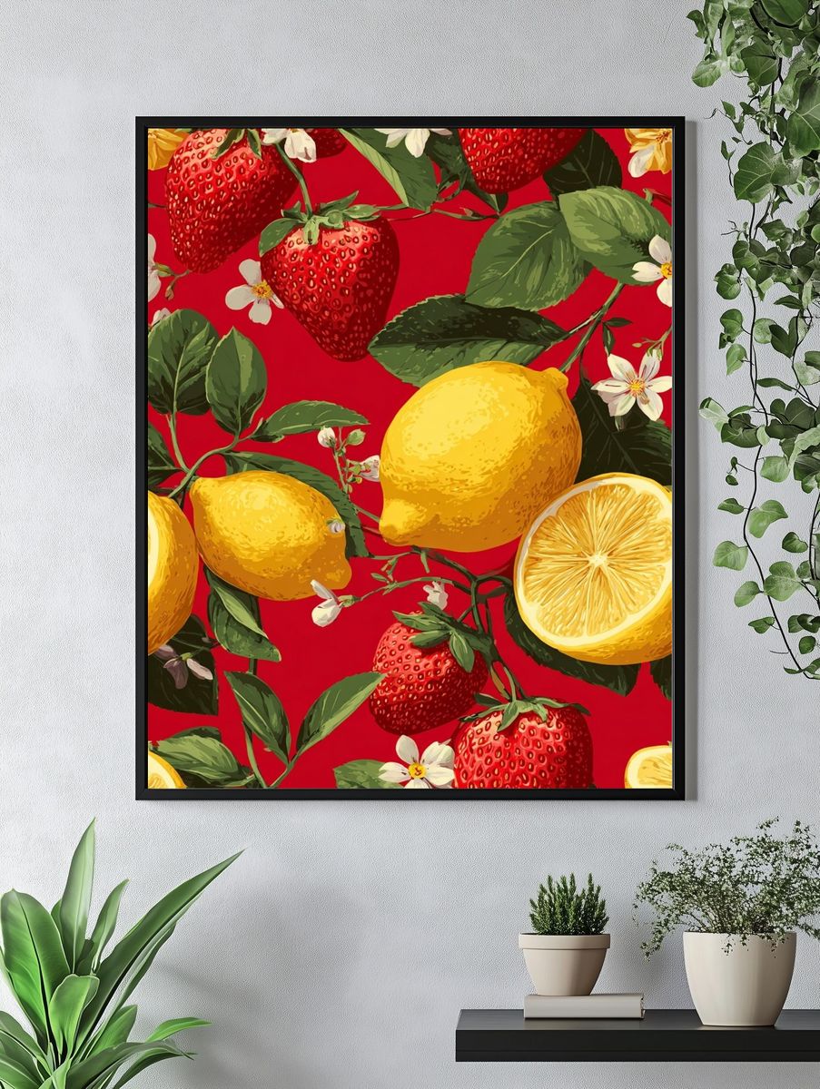 Strawberries and Lemons Illustration Poster. — room view 4