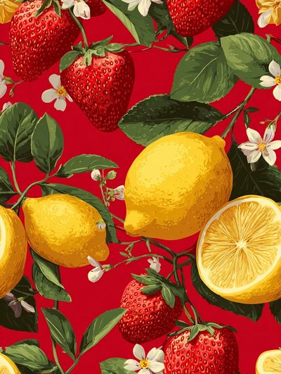 Strawberries and Lemons Illustration Poster. poster print