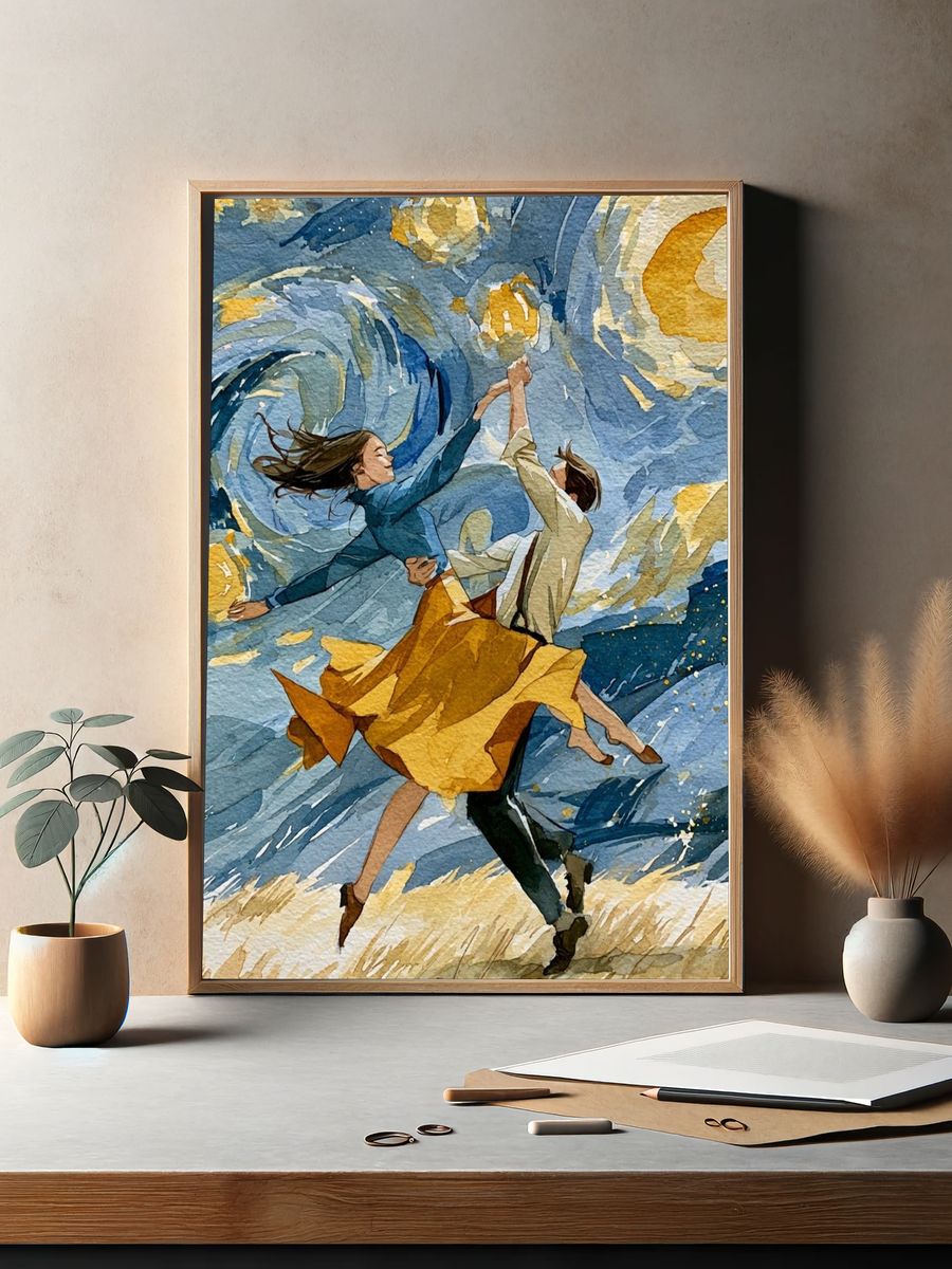 Dancing Couple Watercolor Print. — room view 2
