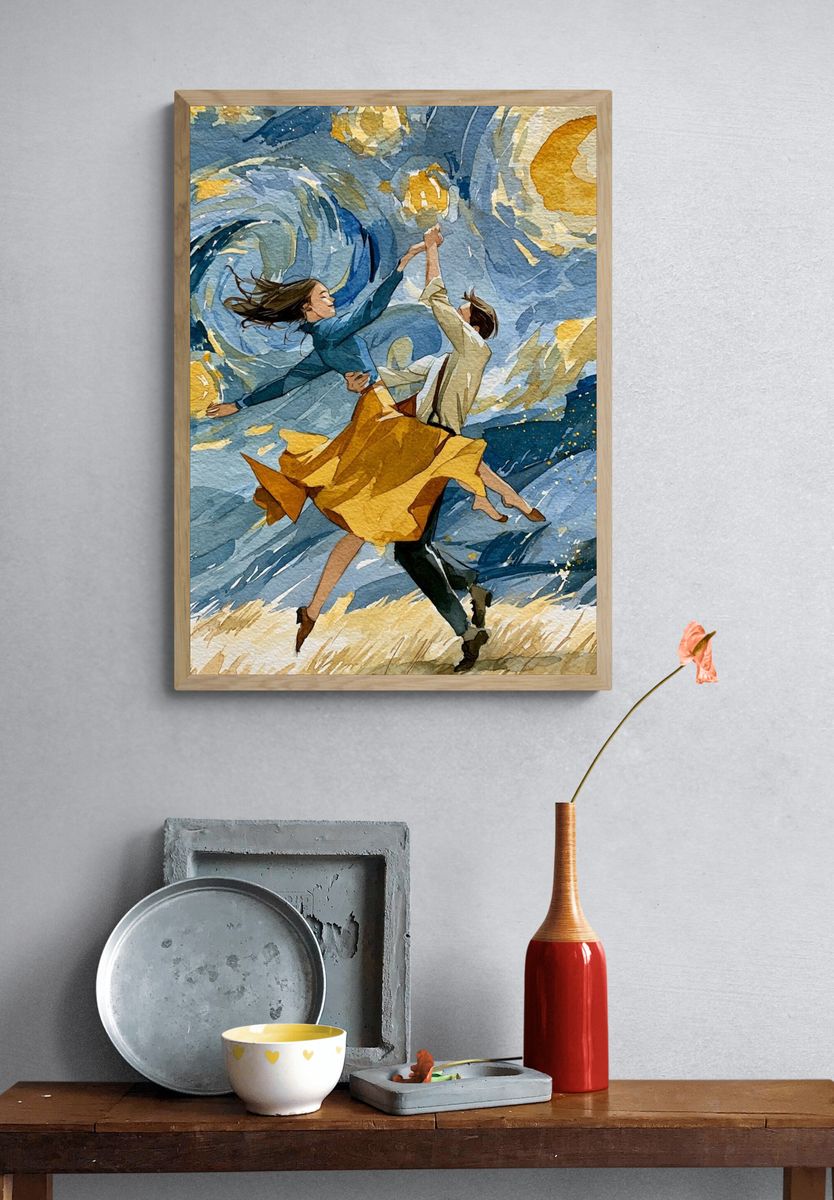 Dancing Couple Watercolor Print. — room view 3