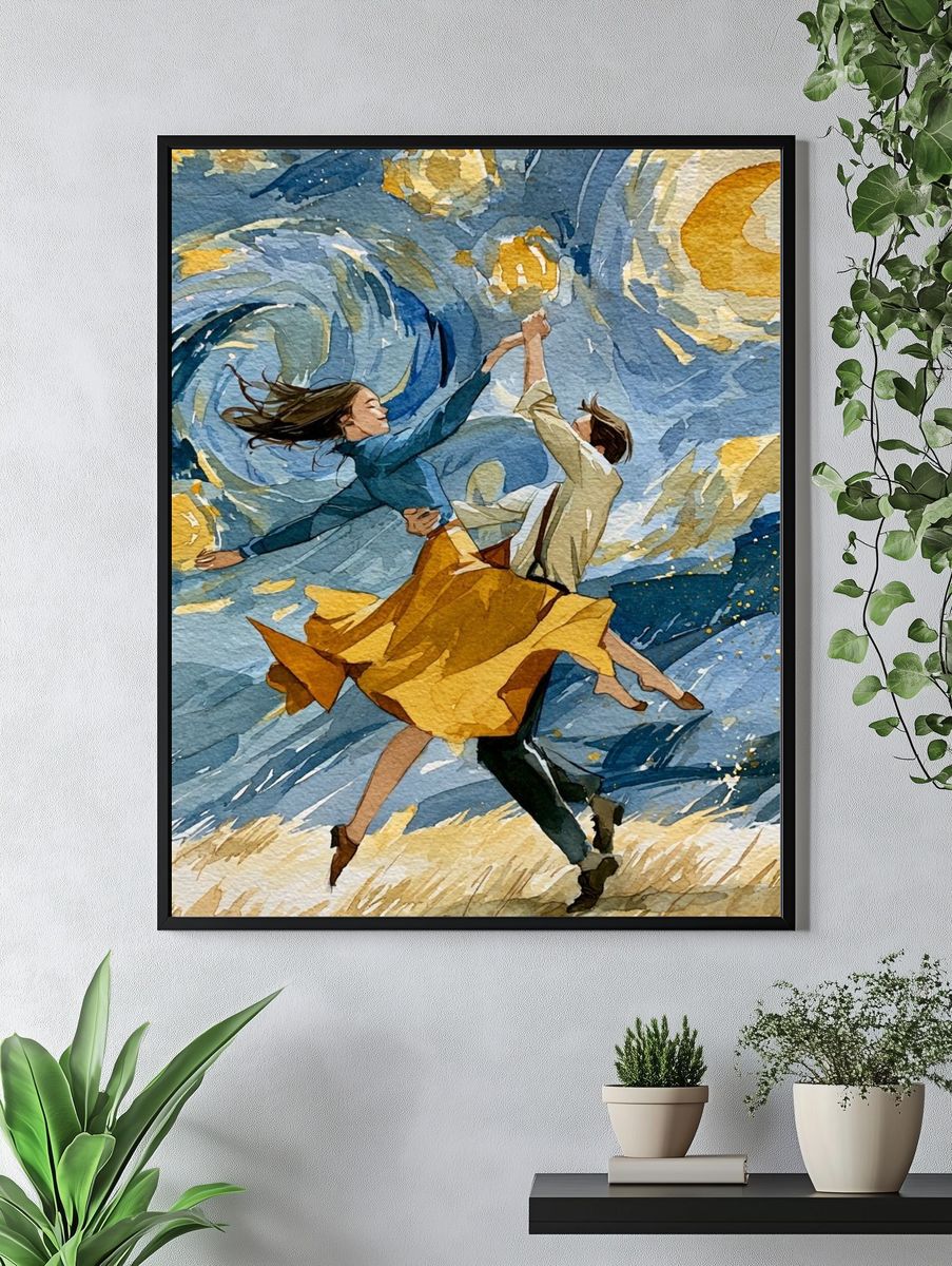 Dancing Couple Watercolor Print. — room view 4