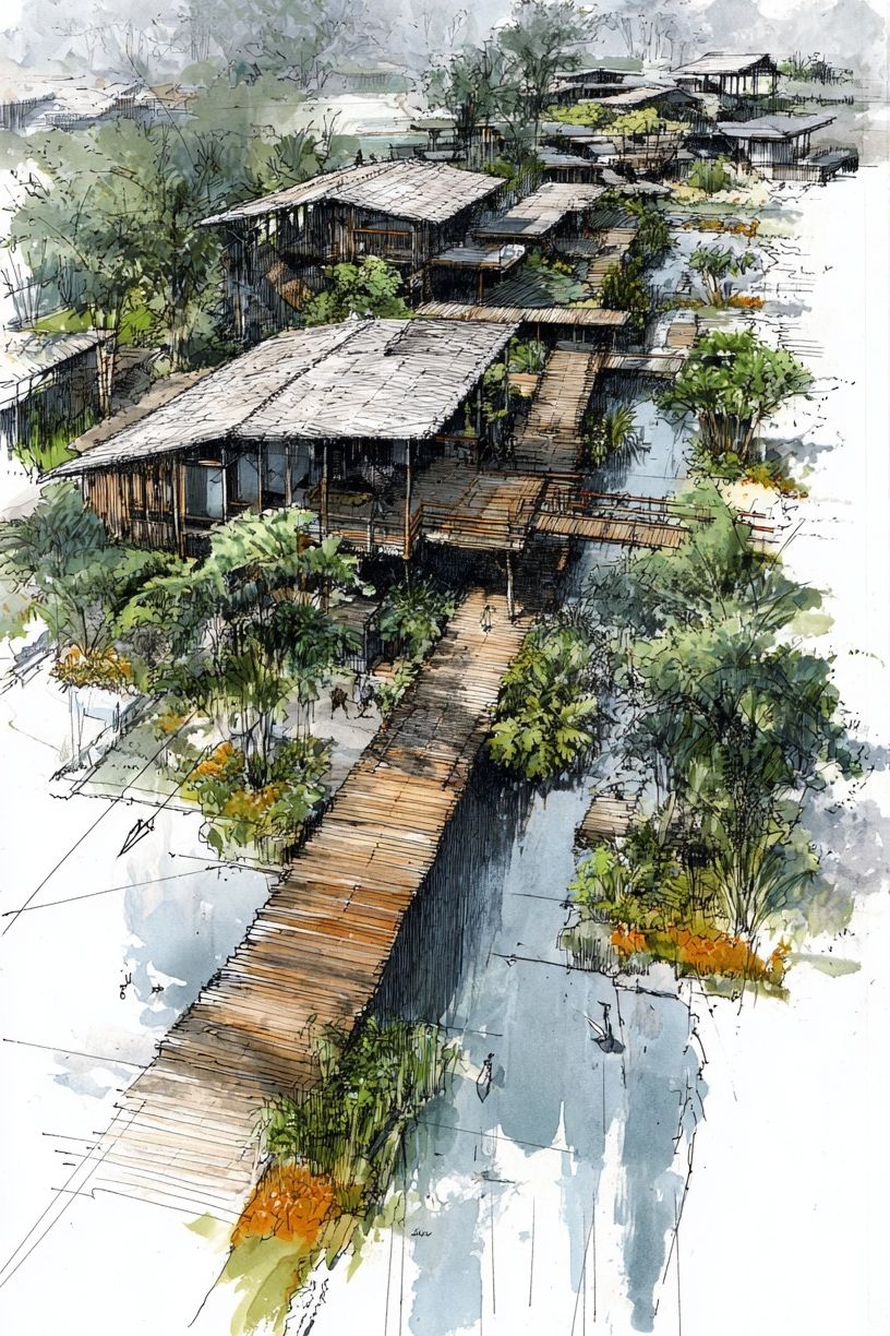 Tropical Boardwalk Watercolor Print. poster — illustration art
