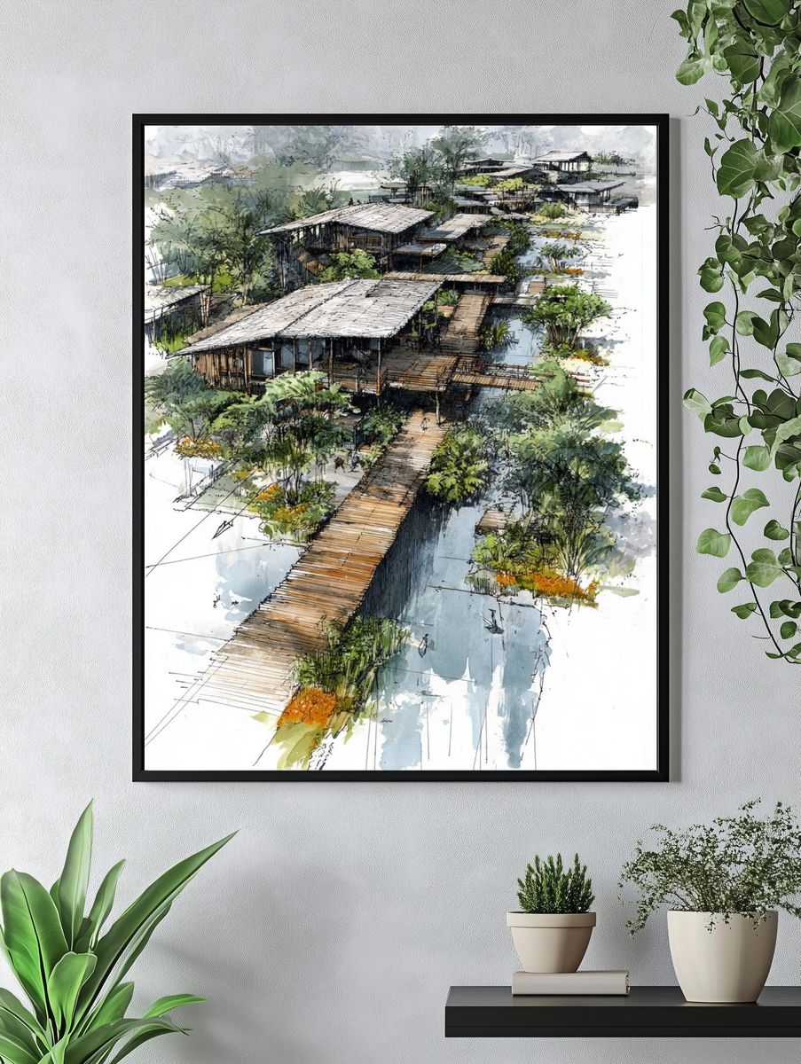 Tropical Boardwalk Watercolor Print. — room view 4