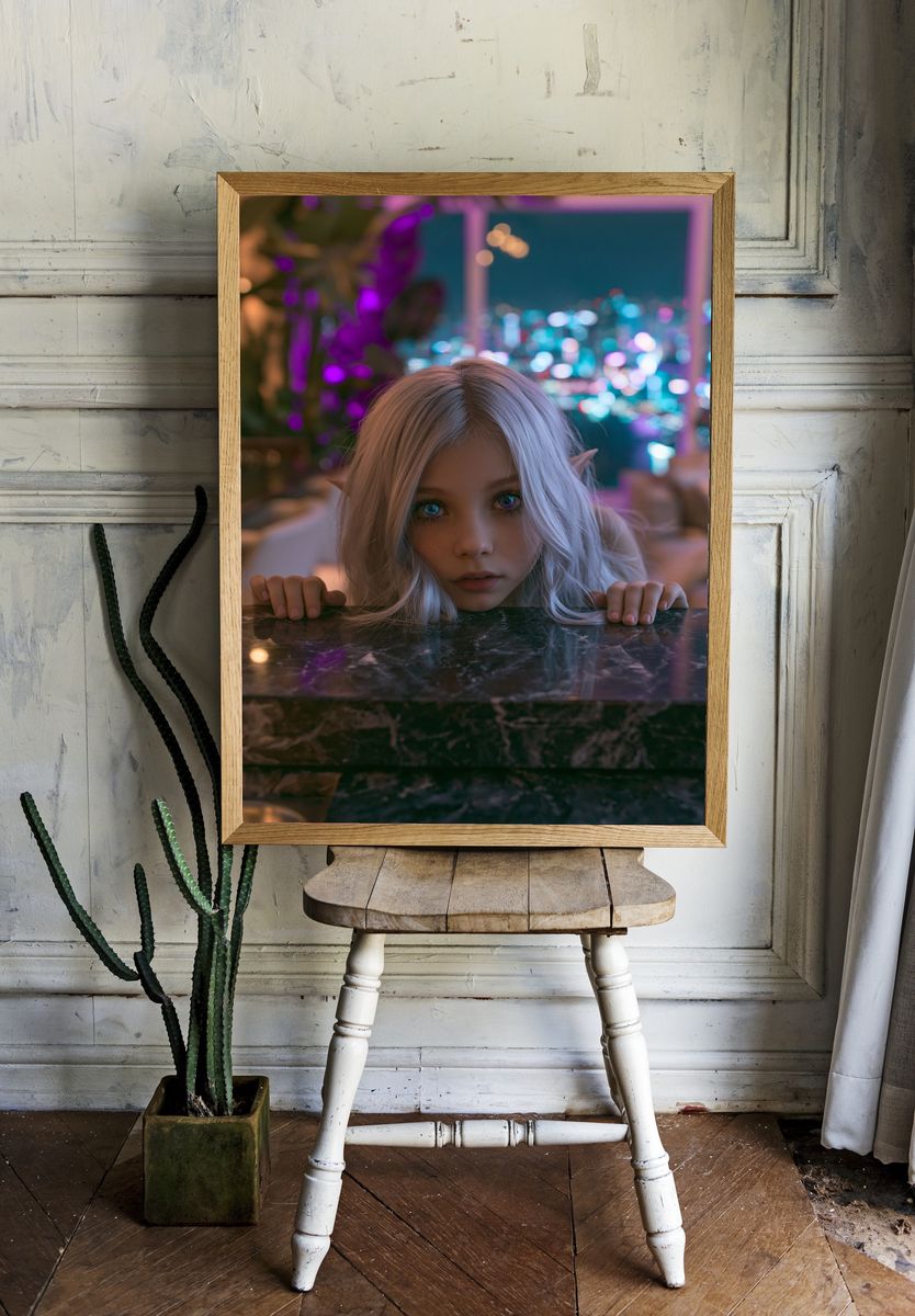 Elf Girl Neon Portrait Poster. room preview