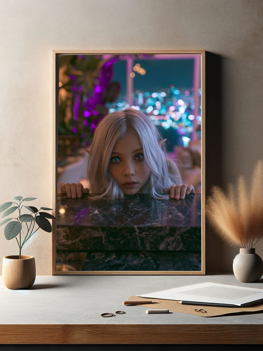 Elf Girl Neon Portrait Poster. — room view 2
