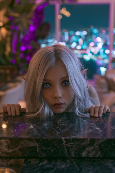 Elf Girl Neon Portrait Poster.