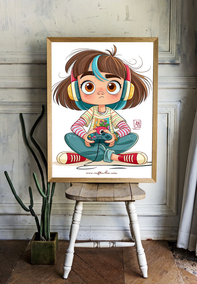 Gamer Girl Illustration Poster. room preview